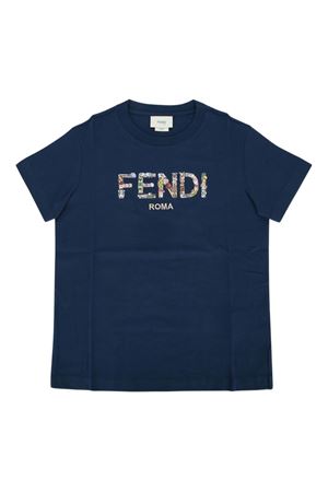 t-shirt in cotone blu FENDI KIDS | JMI4877AJF1I11